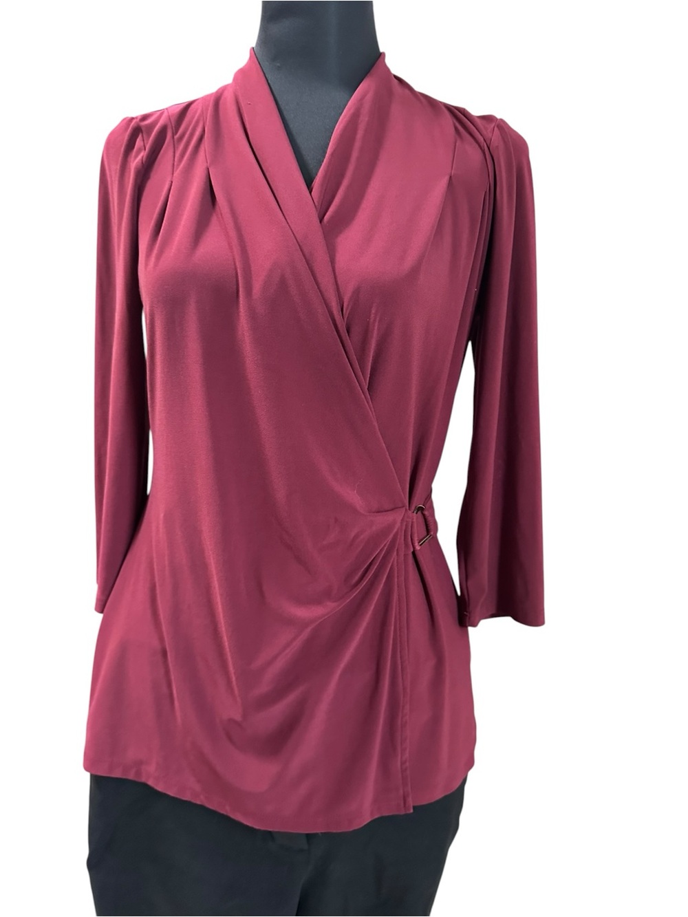 White House Black Market Wine-Red Wrap Drape Blouse